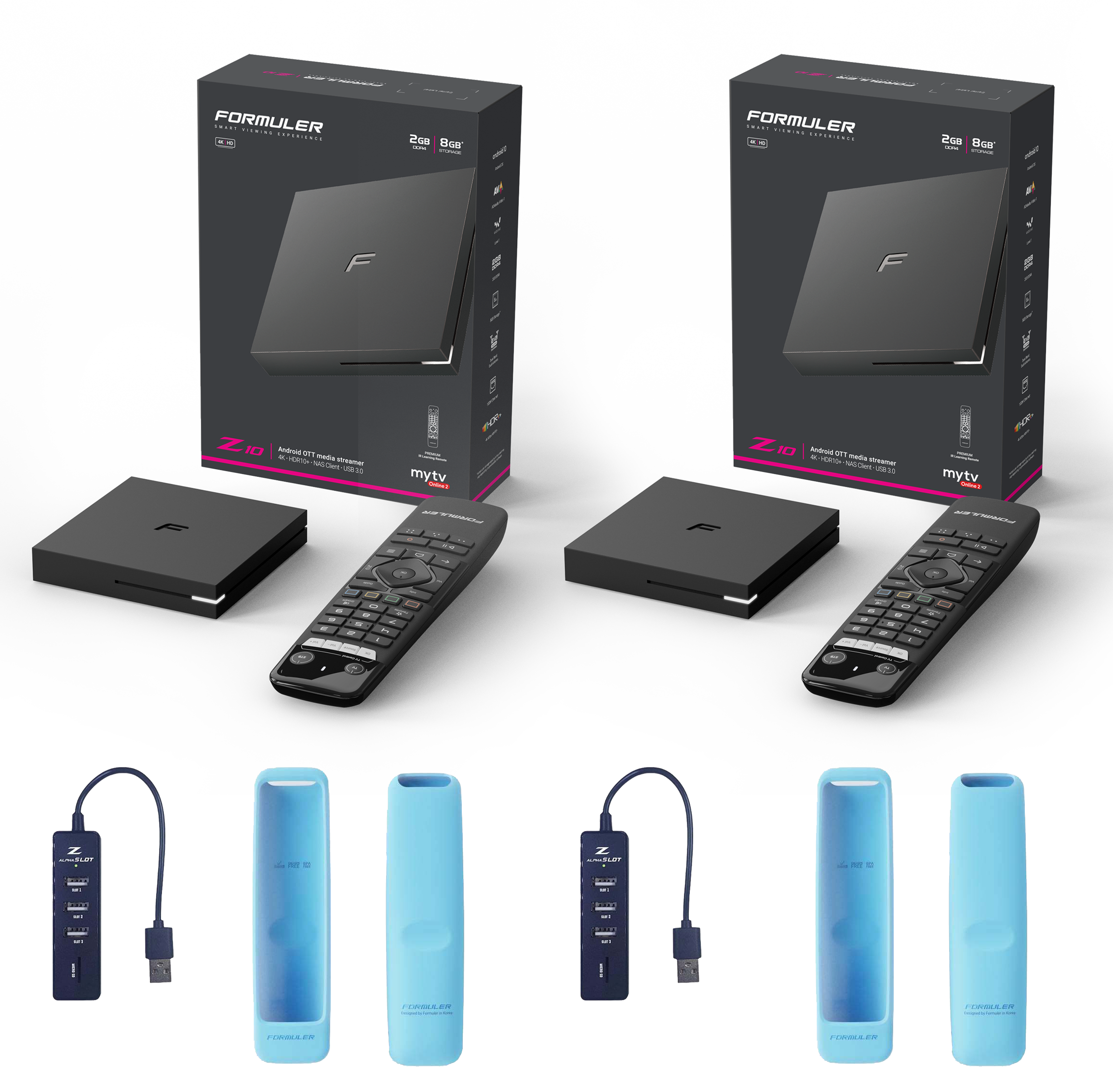 Duo Pack - 2 x Formuler Z10 + FREE ACCESSORIES: 2 x Blue Remote cover + 2 x USB Hub