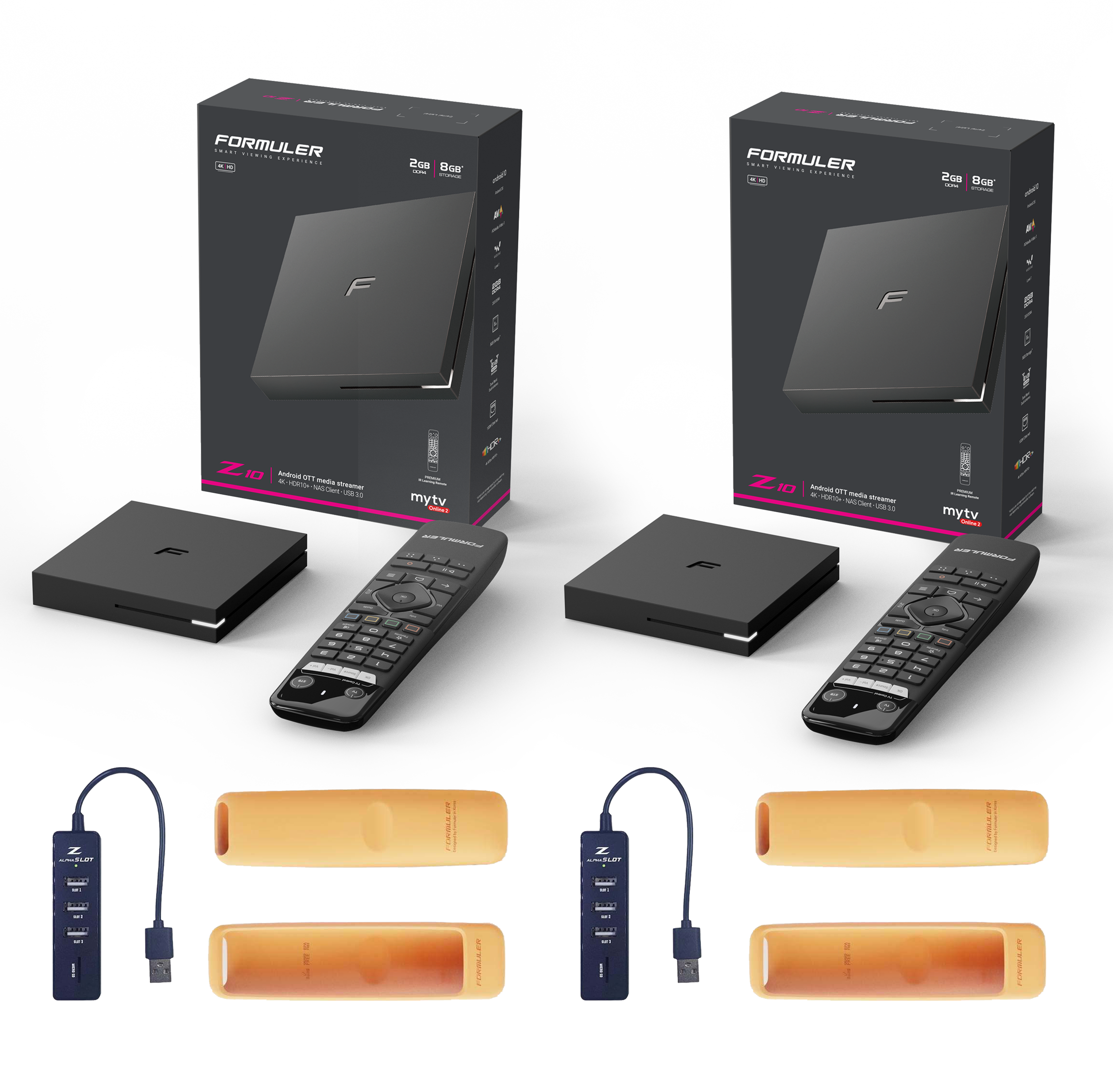 Duo Pack - 2 x Formuler Z10 + FREE ACCESSORIES: 2 x Orange Remote cover + 2 x USB Hub