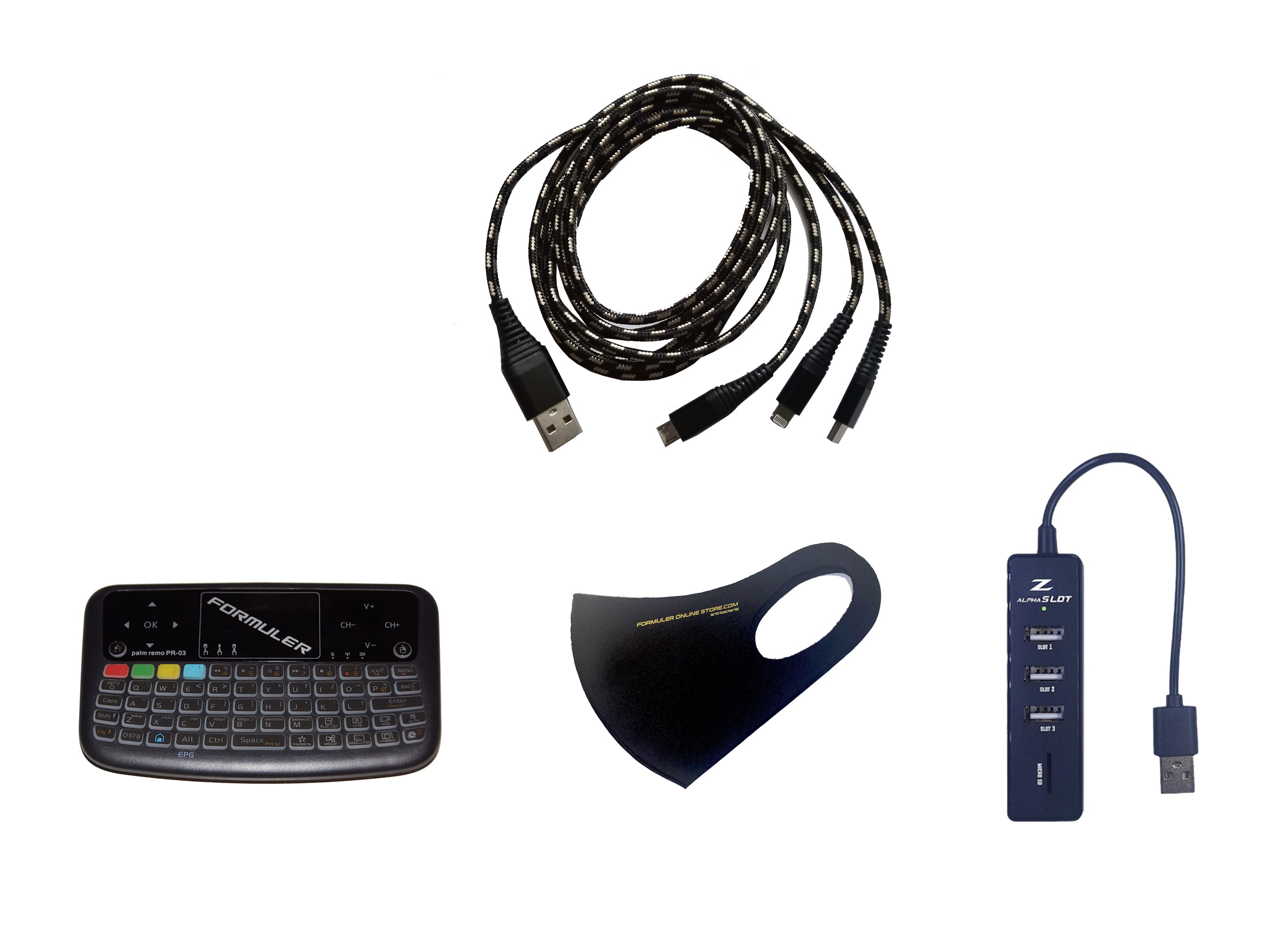 Pacote de acessórios incluído: Mini teclado sem fio com touchpad + Hub USB + Extensão de cabo USB 3-1 + Máscara